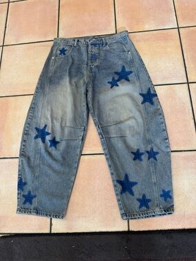AHO Mid Rise Barrel Jeans with Blue Star detail